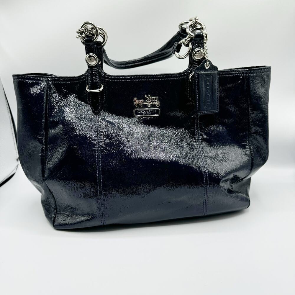 COACH Madison Mia Patent Leather Tote Shoulder Bag Navy Blue